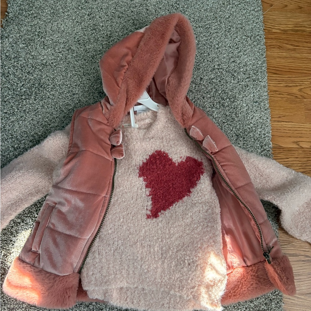 Crewcuts Dusty Rose Hooded Puffer Vest with Faux-Fur Trim